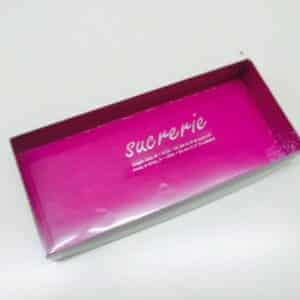 Caja de turrón color magenta con ventana (100 unidades)